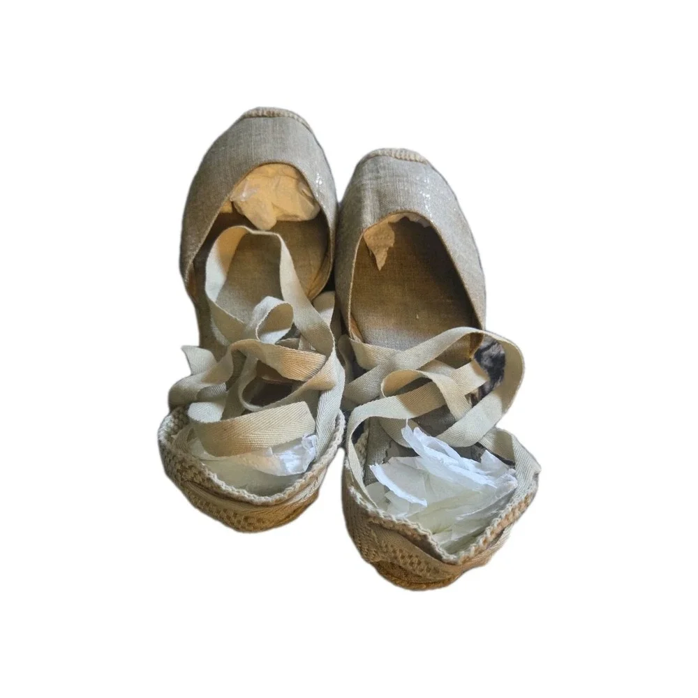 J.Crew Women's Lace-Up Espadrille‎ Flats Size 8 Beige Canvas Jute Summer Shoes